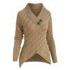 Cable Knit Mock Button Dip Hem Sweater - LIGHT COFFEE S