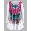 T-shirt Plume Imprimée de Grande Taille à Manches Longues - Blanc L