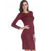 Rib Knit Mock Button Slit Metallic Thread Dress - RED WINE XL
