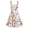 Robe Ceinturée Superposée Fleurie Imprimée sans Manches - Blanc Lait L