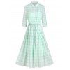 Plaid Print Toggle Drawstring Dress and Slip Dress - ALGAE GREEN M