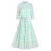 Robe à Carreaux Imprimée à Cordon et Robe à Bretelle - Vert Algues 2XL