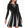 Pussy Bow Knitted Mock Button Two Tone Dress - BLACK M