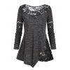 T-shirt Teinté Fleuri Panneau en Dentelle avec Bouton - Gris Carbone M