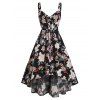Robe Haute Basse Fleurie Imprimée à Lacets - Noir L