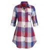 Blouse Grande Taille Boutonnée à Carreaux avec Poche - Orchidée Foncée 5X