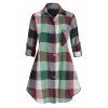 Blouse Grande Taille Boutonnée à Carreaux avec Poche - Vert clair 1X