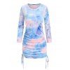 Robe Fourreau Teintée Imprimée à Manches Longues avec Lacets - multicolor A 3XL