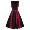 Robe Contrastée Ceinturée sans Manches avec Bouton - Noir L