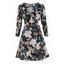 Mini Robe Portefeuille à Imprimé Fleur à Volants à Col V à Manches Longues de Vacances - Noir 2XL