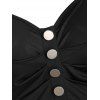 Summer Sleeveless Flower Print Sundress O-ring Mock Button Cross Dress - BLACK XL