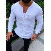 Plain Lace Up Long Sleeve Leisure Shirt - WHITE XS