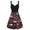 Mini Robe Gothique à Bretelle Teintée à Imprimé Crâne Lune et Soleil Volants - Noir XL
