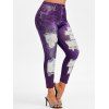 Legging de Neuf Minutes Déchiré 3D Jean Imprimé de Grande Taille - Iris Pourpre 1X