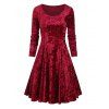 Robe Ligne A en Velours à Col Rond - Rouge Vineux 2XL