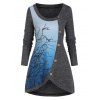 T-shirt Haut Bas Tricoté Ombré Imprimé Arbre - Gris 3XL