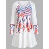 T-shirt Décontracté à Imprimé Plume Colorée à Manches Raglan - Blanc Lait L