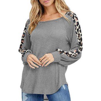 

Leopard Animal Print Raglan Sleeve Sweater, Gray