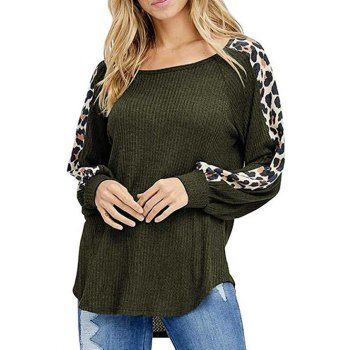 

Leopard Animal Print Raglan Sleeve Sweater, Deep green