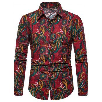 

Seamless Paisley Print Turn-down Collar Casual Shirt, Red