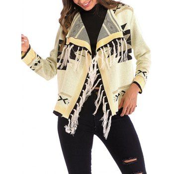 

Geo Tassle Open Front Cardigan, Light khaki