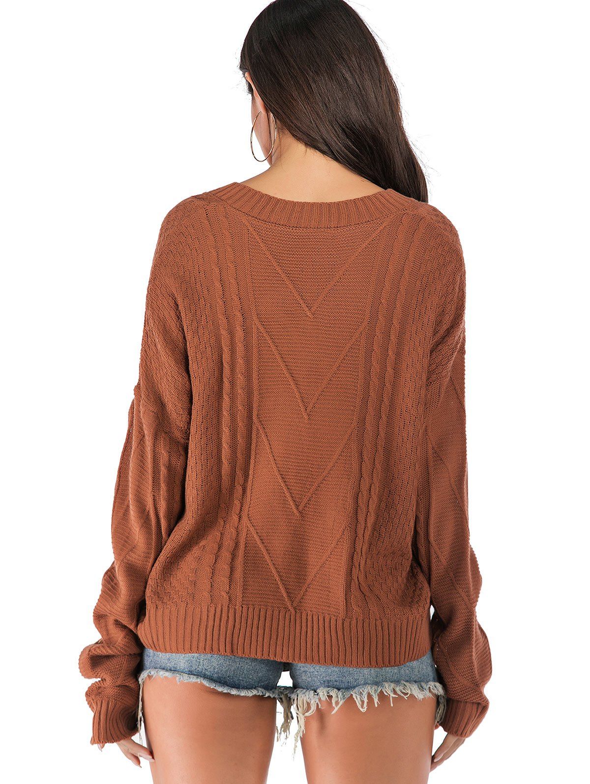[34 OFF] 2020 Drop Shoulder Cable Knit Oversized Sweater In MAHOGANY