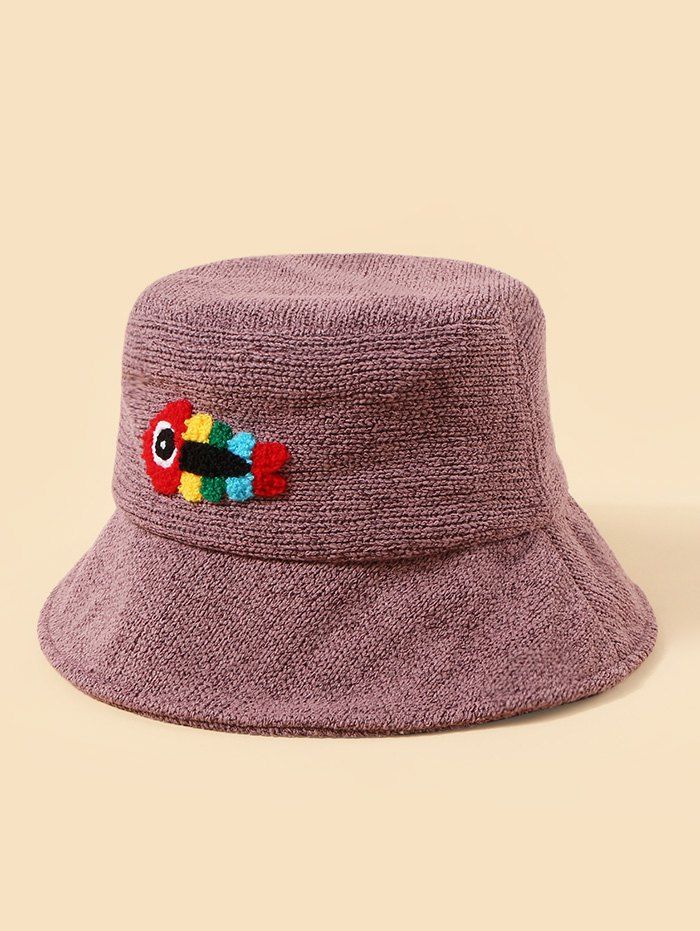 [57% OFF] 2020 Plush Fish Graphic Knitted Bucket Hat In PURPLE | DressLily