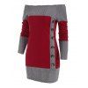 Robe Pull en Tricot à Câble avec Bouton - Rouge foncé L