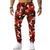 Pantalon Fuselé Cargo Camouflage Imprimé à Cordon - Rouge 2XL