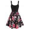 Robe à Bretelle à Imprimé Fleurie Crâne à Taille Haute à Lacets - multicolor A 3XL