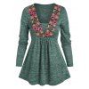 Floral Embroidery Space Dye Skirted T Shirt - MEDIUM FOREST GREEN 3XL