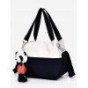 Sac à Bandoulière Panda Pendant en Blocs de Couleurs en Canevas - Blanc 