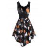 Robe d'Halloween Pin Up Toile d'Araignée et Citrouille Imprimés - Noir M