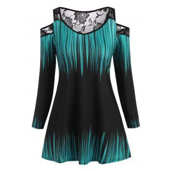 Image of Lace Panel Streak Dye Cold Shoulder Top