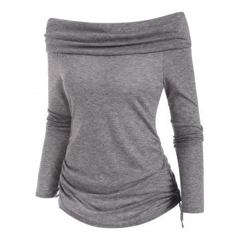 

Off Shoulder Foldover Cinched T-shirt, Light gray