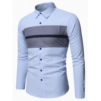 

Colorblock Striped Detail Button Up Slim Shirt, Light blue