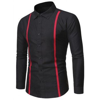 

Contrast Striped Detail Button Up Slim Shirt, Black