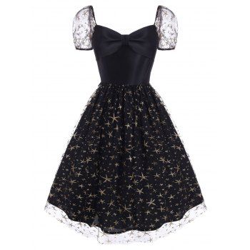 

Sparkly Star Lace Insert Bowknot Sweetheart Dress, Black