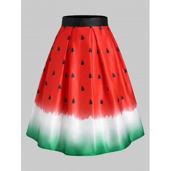 

Watermelon Octopus Print Midi Skirt, Red