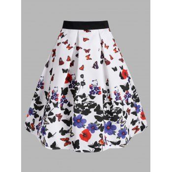 

Flower Butterfly Print Midi Skirt, White