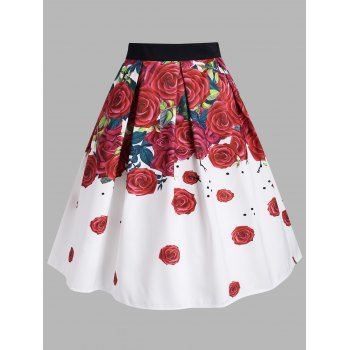 

Flower Butterfly Print Midi Skirt, Red