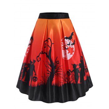 

Halloween Moon Bat Print Midi Skirt, Orange