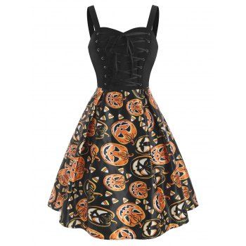 

Halloween Pumpkin Lace Up Sweetheart Dress, Orange