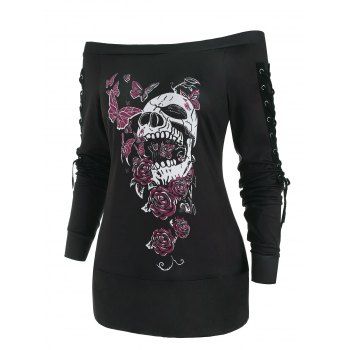 Lace Up Butterfly Skull Holloween Top