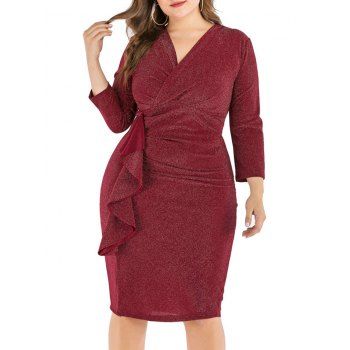 

Plus Size Ruffled Shimmer Knit Bodycon Dress, Deep red