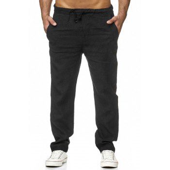 

Solid Long Straight Elastic Waist Pants, Black