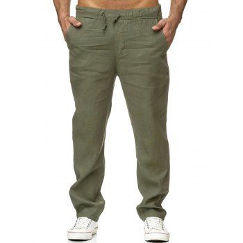 

Solid Long Straight Elastic Waist Pants, Army green