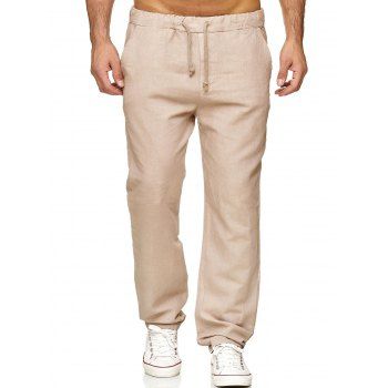 

Solid Long Straight Elastic Waist Pants, Light khaki