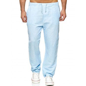 

Solid Long Straight Elastic Waist Pants, Sky blue