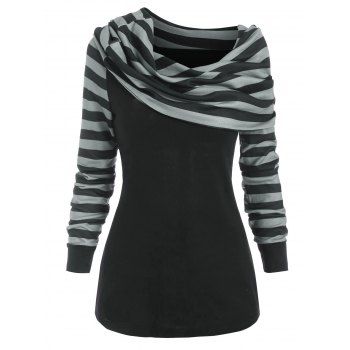 

Striped Foldover Jumper Knitwear, Black